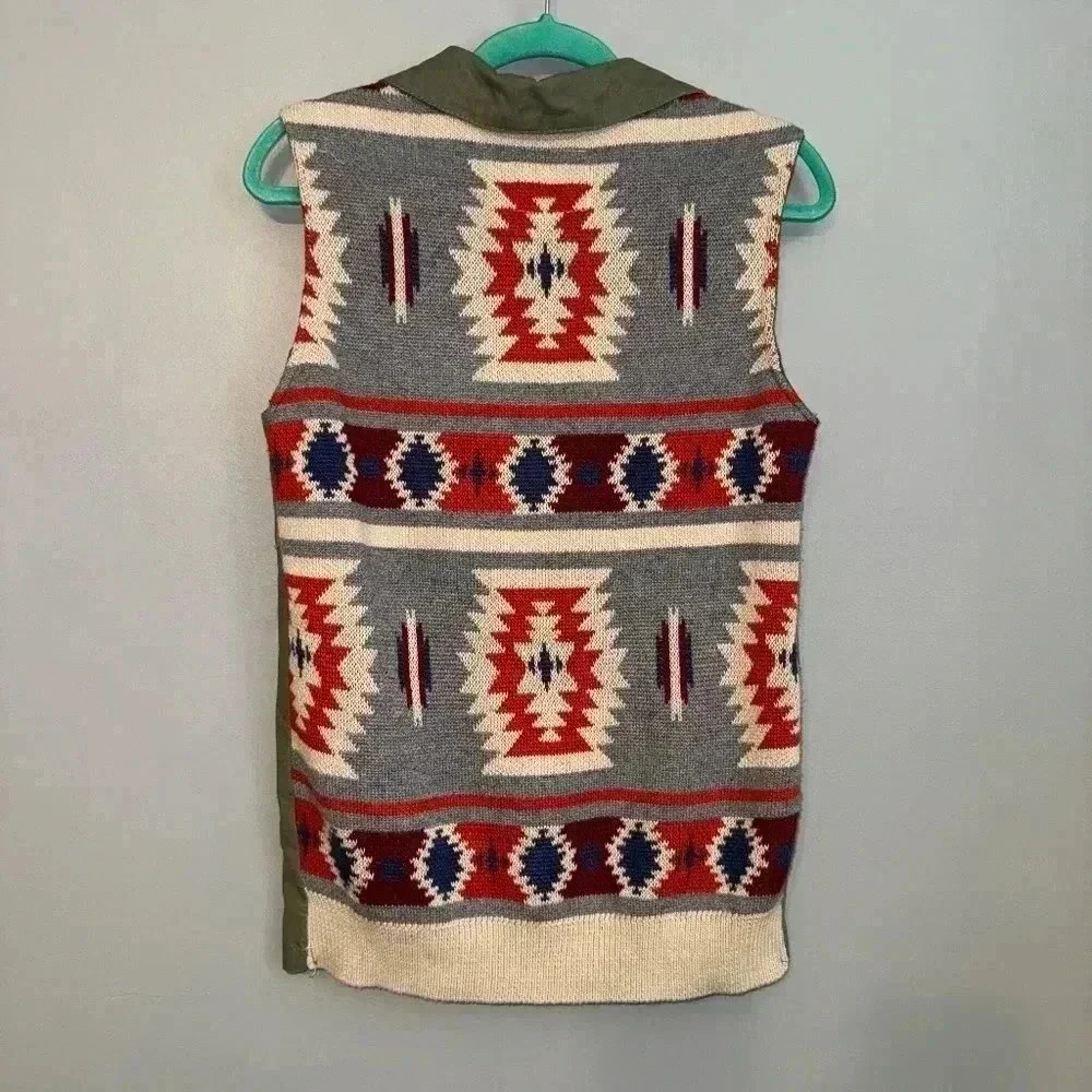 EUC Thread And Supply Canvas Aztec Knit Back Vest Full Zip Size XS